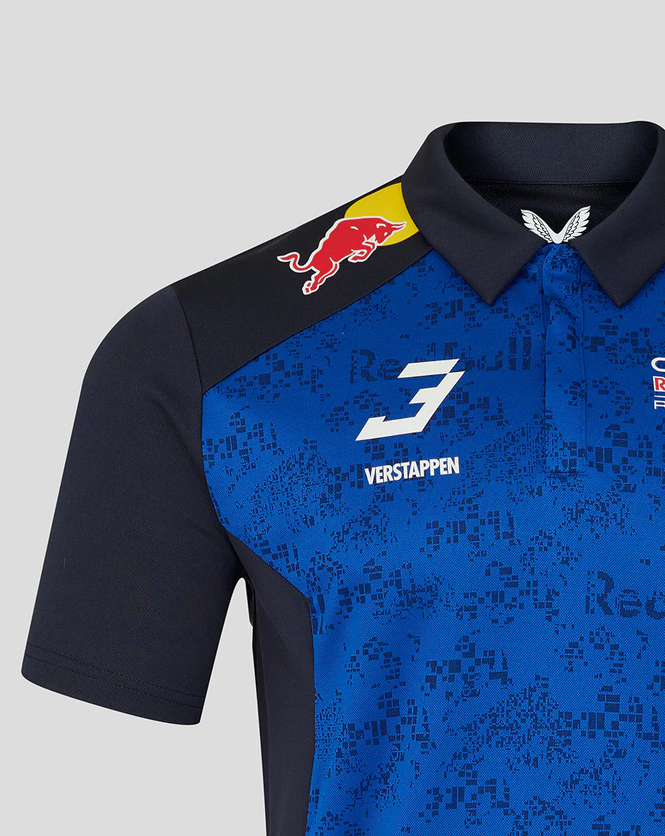 Oracle Red Bull Racing Mens Polo Shirt Driver Max Verstappen - Night Sky / Surf The Web - Image 4