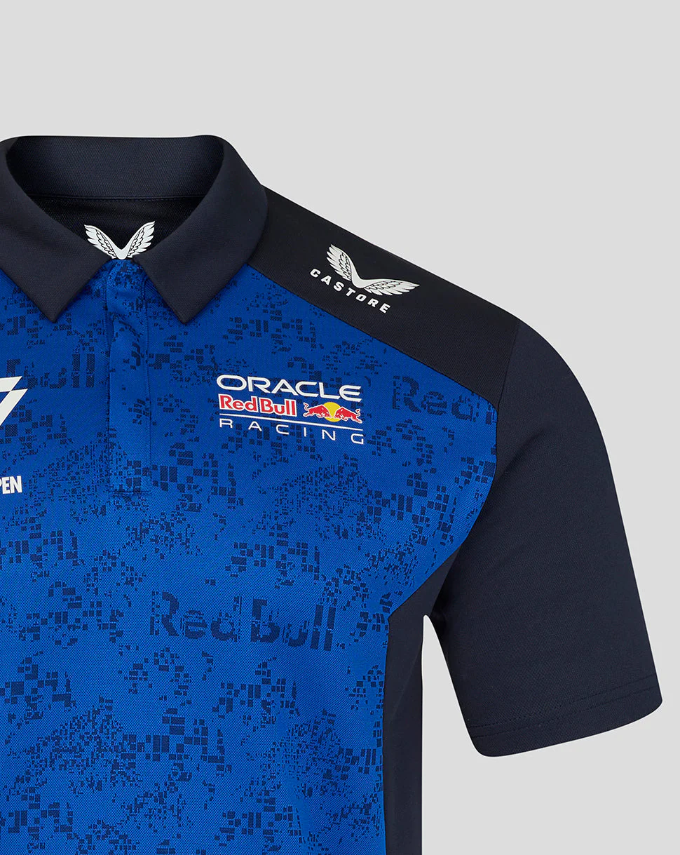 Oracle Red Bull Racing Mens Polo Shirt Driver Max Verstappen - Night Sky / Surf The Web - Image 5