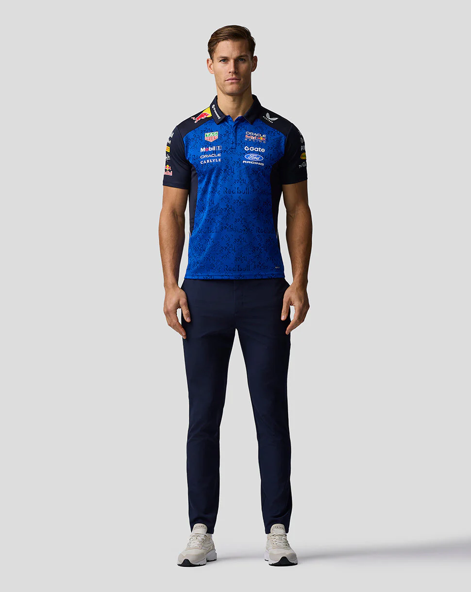 Oracle Red Bull Racing Mens Teamline Polo Shirt Shirt - Night Sky / Surf The Web - Image 3