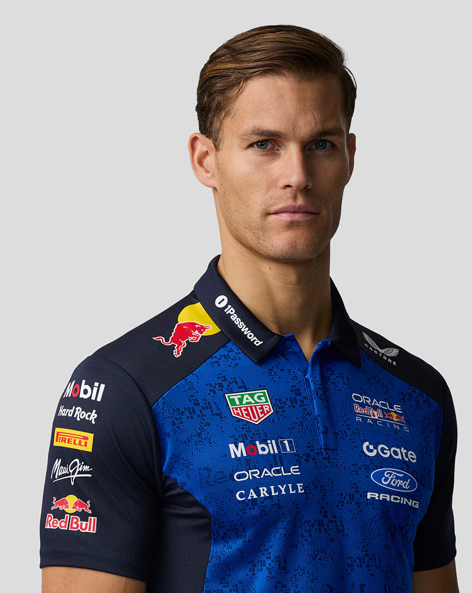 Oracle Red Bull Racing Mens Teamline Polo Shirt Shirt - Night Sky / Surf The Web - Image 4
