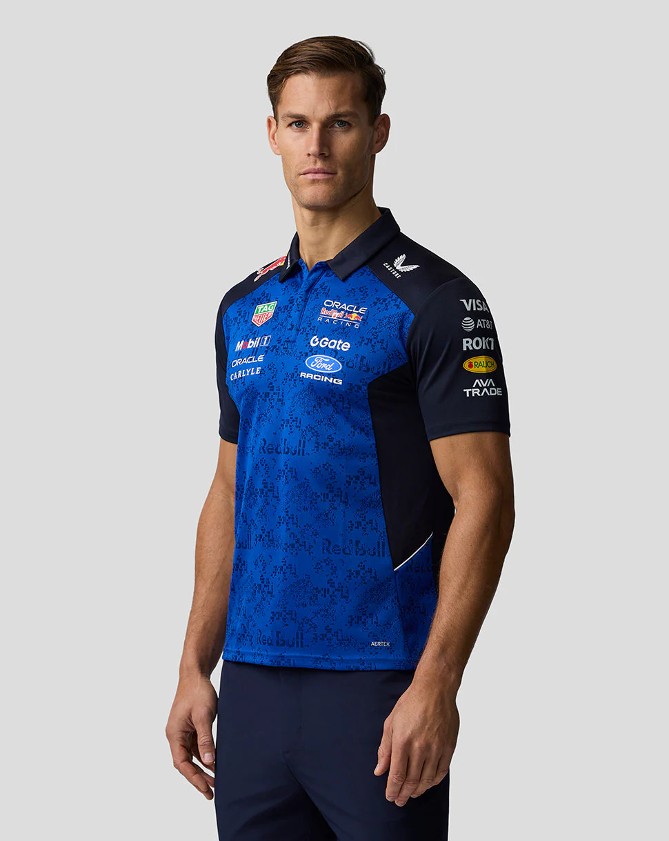 Oracle Red Bull Racing Mens Teamline Polo Shirt Shirt - Night Sky / Surf The Web - Image 5