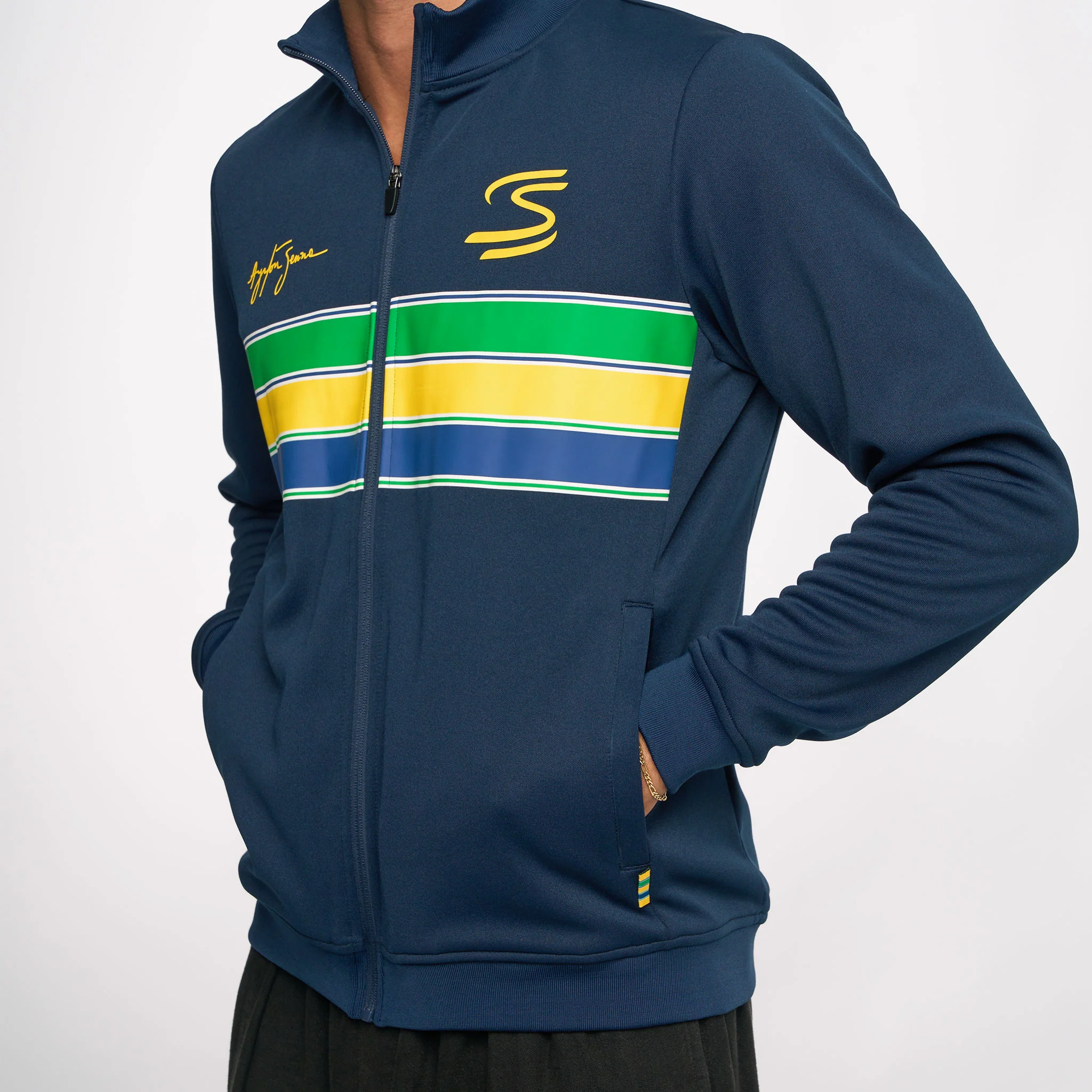 Ayrton Senna Unisex Retro Stripe Jacket - Image 4