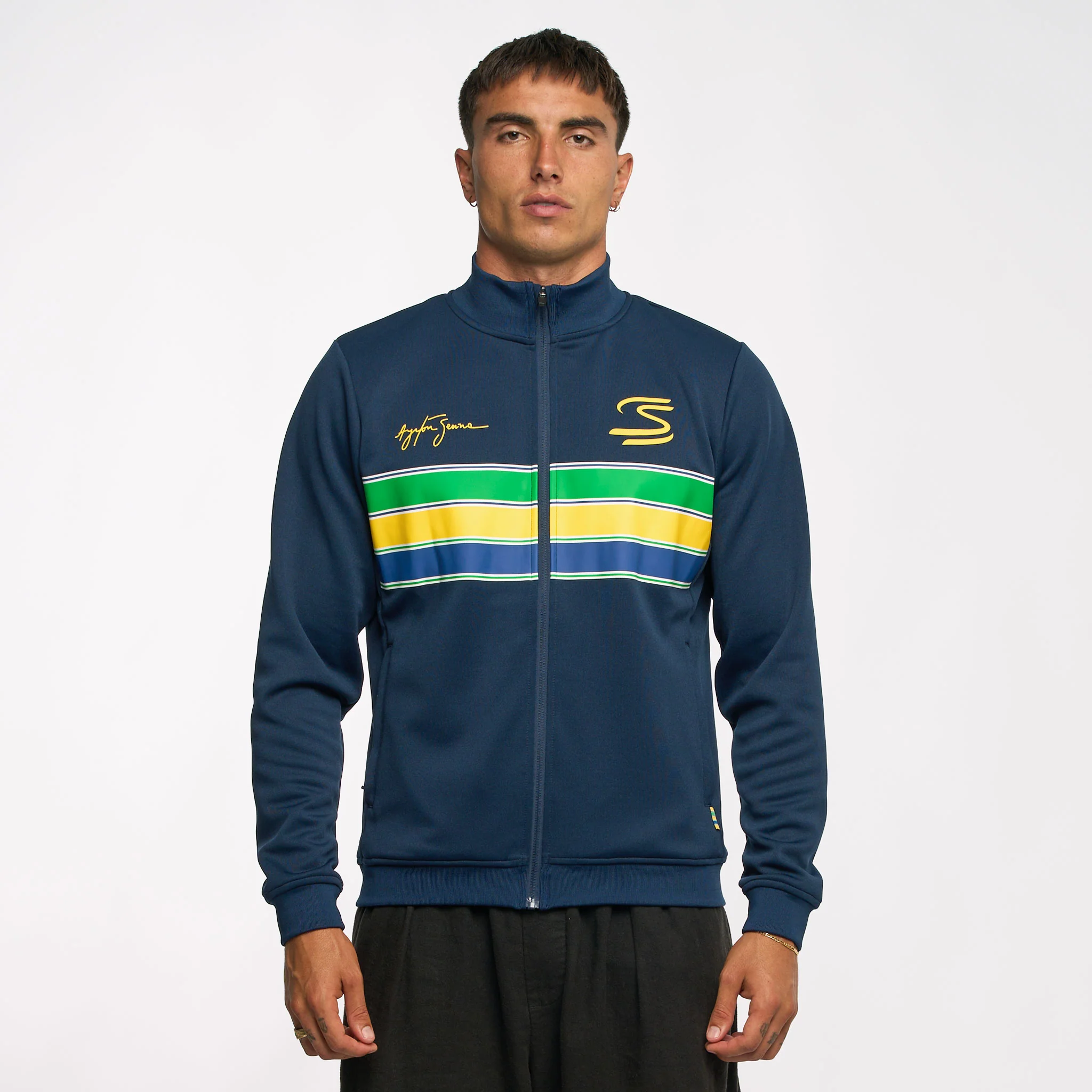 Ayrton Senna Unisex Retro Stripe Jacket - Image 7