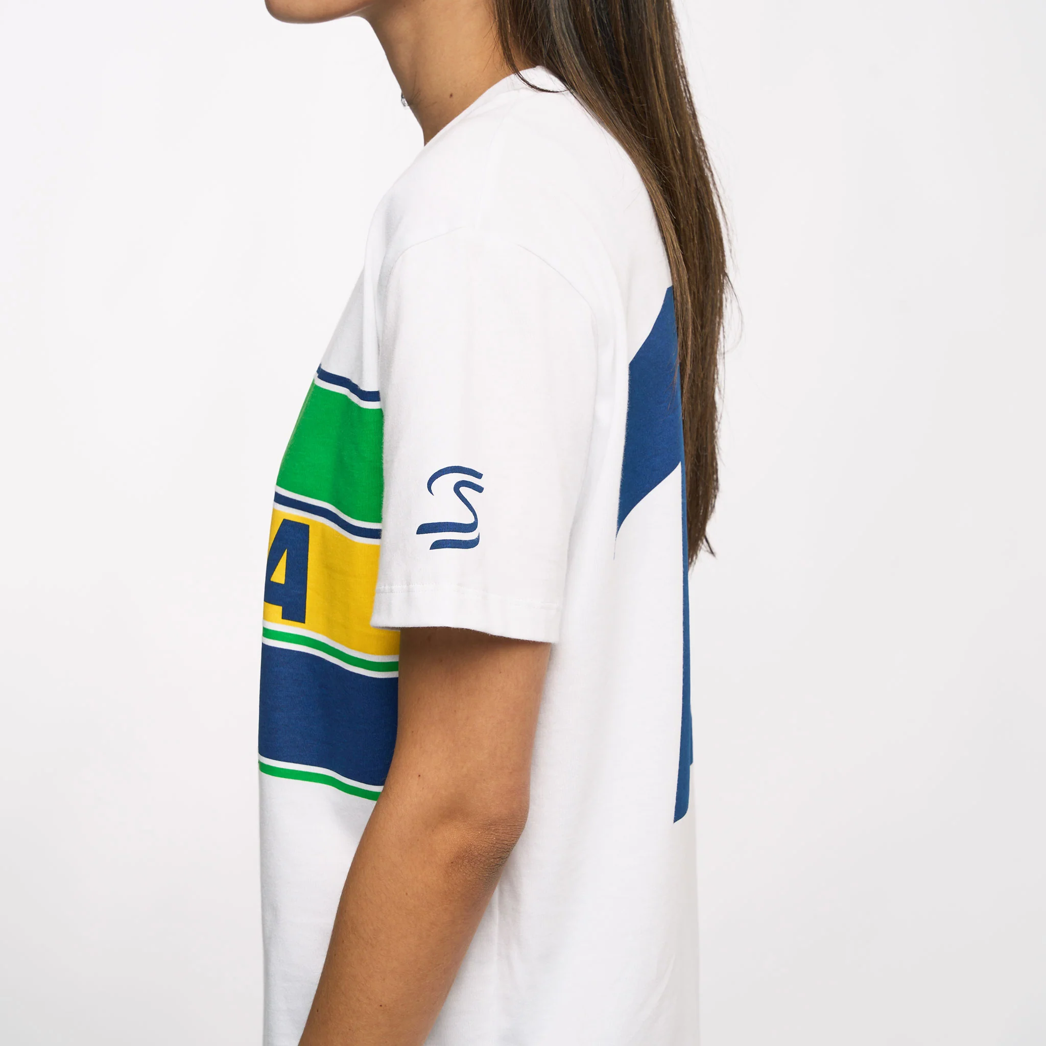 Ayrton Senna Unisex Retro Stripe T-Shirt - White - Image 4