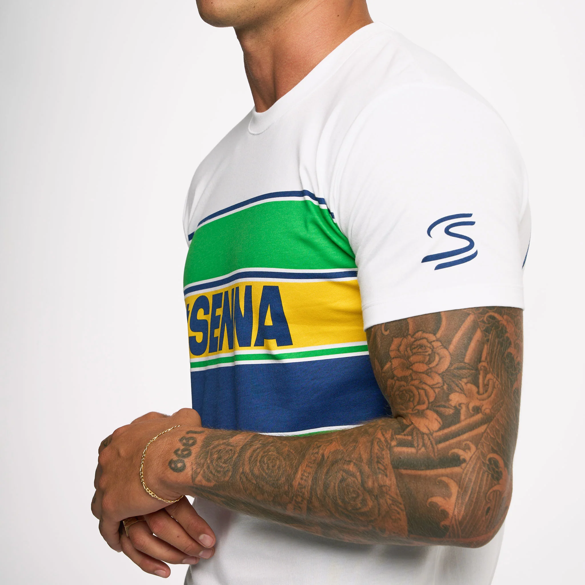 Ayrton Senna Unisex Retro Stripe T-Shirt - White - Image 6