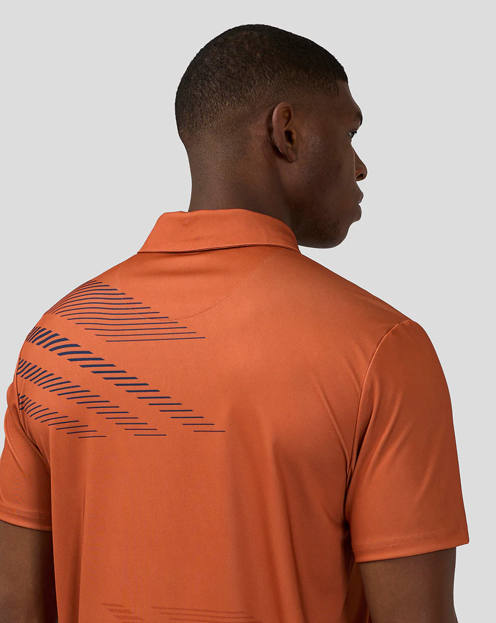 Unisex Silverstone x Castore Sublimated Short Sleeve Poloshirt - Orange Rust - Image 5