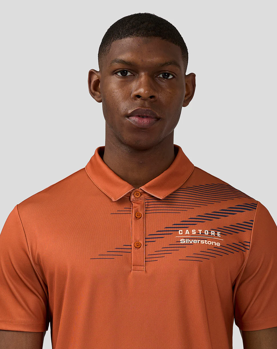 Unisex Silverstone x Castore Sublimated Short Sleeve Poloshirt - Orange Rust - Image 6