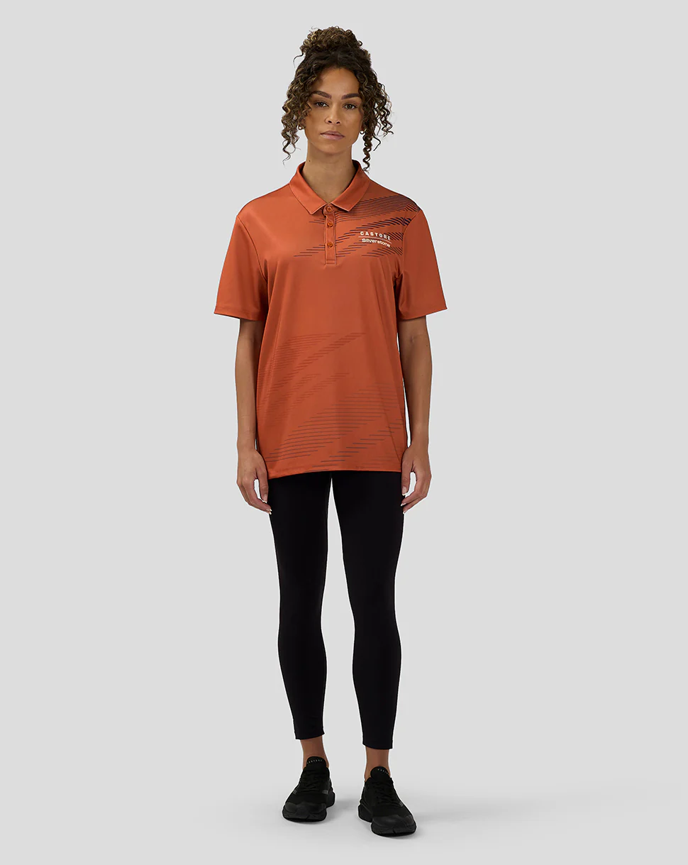 Unisex Silverstone x Castore Sublimated Short Sleeve Poloshirt - Orange Rust - Image 9